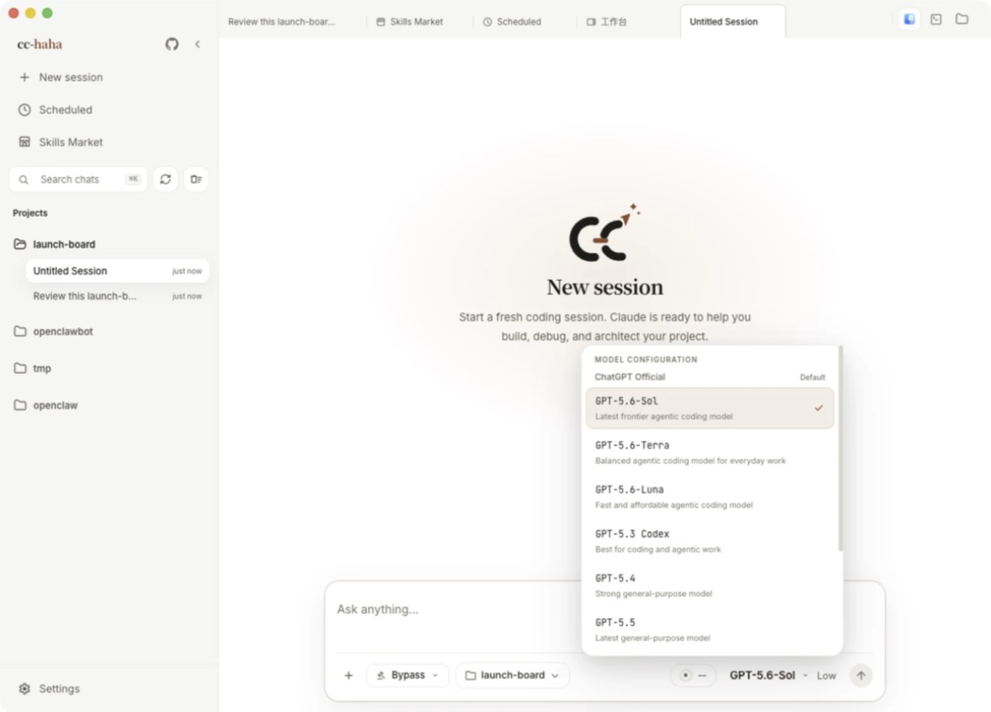 Model picker showing providers, presets, and local endpoints