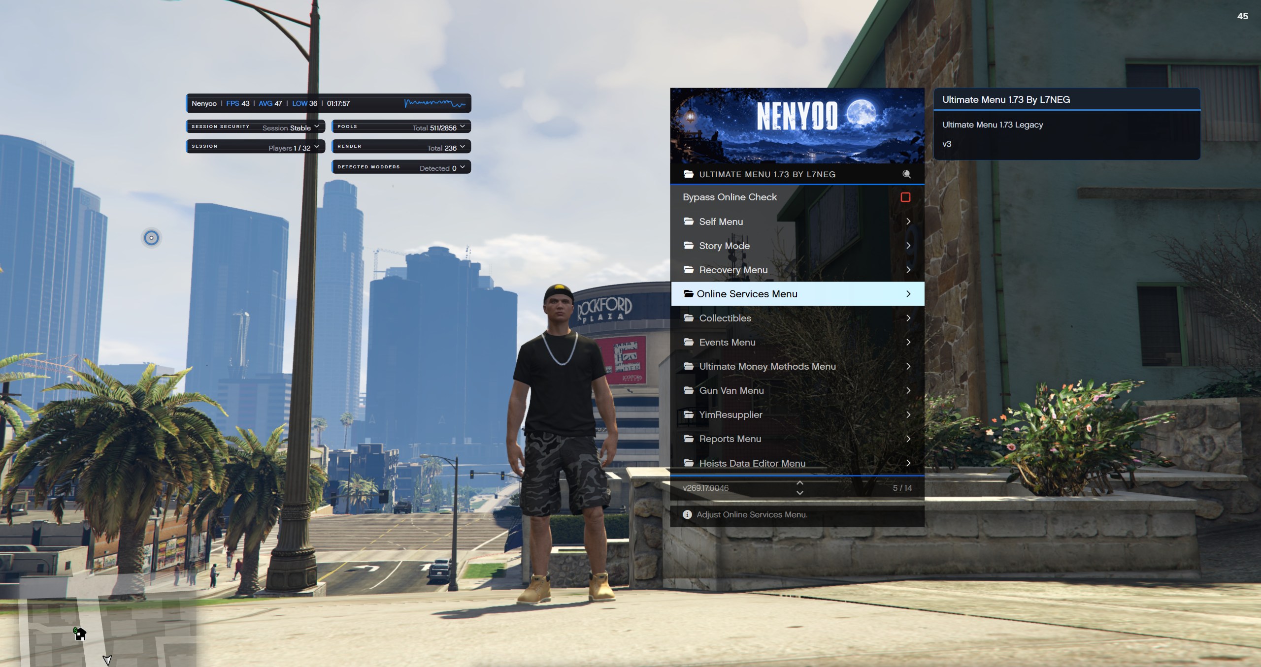 Ultimate Menu running in Nenyoo on GTA V Legacy